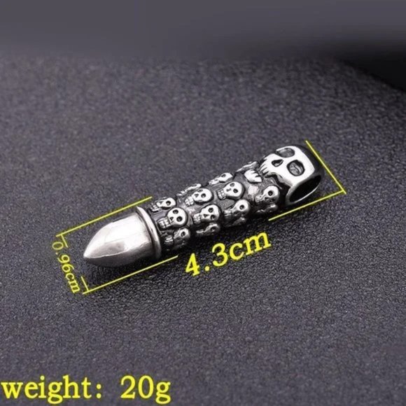 New Trendy Silver Skull Bullet Necklace for women/men - Picture 6 of 7